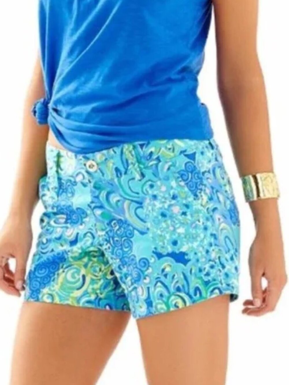 Lilly Pulitzer Blue Green Lilly's Lagoon Floral Abstract Print Callahan Shorts